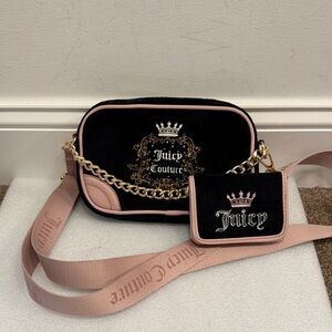 Juicy Couture velour black & pink crossbody bag & wallet